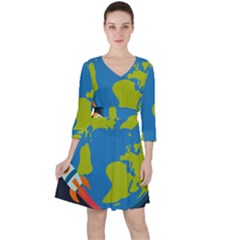 Spaceship-design Quarter Sleeve Ruffle Waist Dress by Salman4z