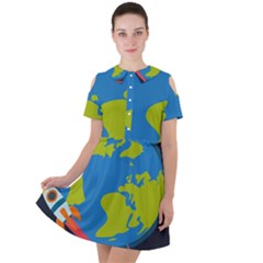 Spaceship-design Short Sleeve Shoulder Cut Out Dress  by Salman4z