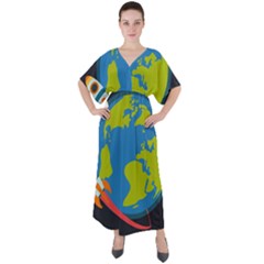 Spaceship-design V-neck Boho Style Maxi Dress by Salman4z