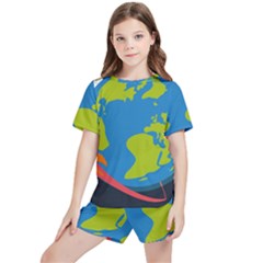 Spaceship-design Kids  Tee And Sports Shorts Set