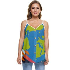 Spaceship-design Casual Spaghetti Strap Chiffon Top by Salman4z