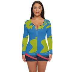 Spaceship-design Long Sleeve Boyleg Swimsuit