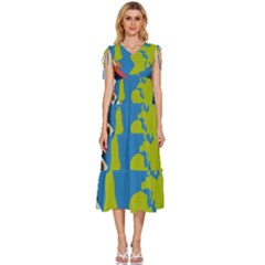 Spaceship-design V-neck Drawstring Shoulder Sleeveless Maxi Dress by Salman4z