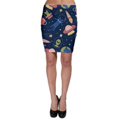 Seamless-pattern-with-funny-aliens-cat-galaxy Bodycon Skirt