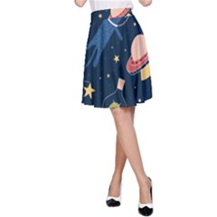 Seamless-pattern-with-funny-aliens-cat-galaxy A-line Skirt by Salman4z