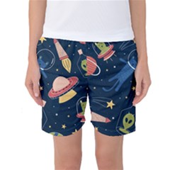 Seamless-pattern-with-funny-aliens-cat-galaxy Women s Basketball Shorts by Salman4z