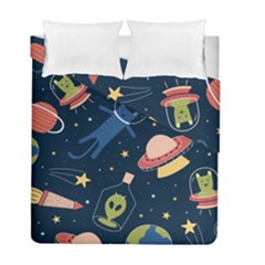 Seamless-pattern-with-funny-aliens-cat-galaxy Duvet Cover Double Side (full/ Double Size) by Salman4z