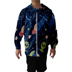 Seamless-pattern-with-funny-aliens-cat-galaxy Kids  Hooded Windbreaker by Salman4z