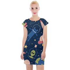 Seamless-pattern-with-funny-aliens-cat-galaxy Cap Sleeve Bodycon Dress by Salman4z