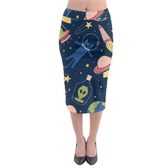 Seamless-pattern-with-funny-aliens-cat-galaxy Midi Pencil Skirt by Salman4z