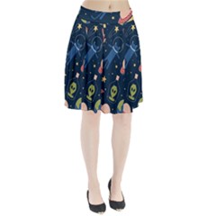 Seamless-pattern-with-funny-aliens-cat-galaxy Pleated Skirt by Salman4z