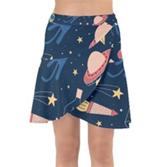 Seamless-pattern-with-funny-aliens-cat-galaxy Wrap Front Skirt by Salman4z