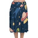 Seamless-pattern-with-funny-aliens-cat-galaxy Velvet Flared Midi Skirt View1