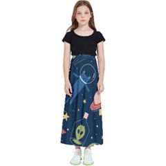 Seamless-pattern-with-funny-aliens-cat-galaxy Kids  Flared Maxi Skirt by Salman4z