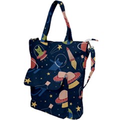 Seamless-pattern-with-funny-aliens-cat-galaxy Shoulder Tote Bag by Salman4z