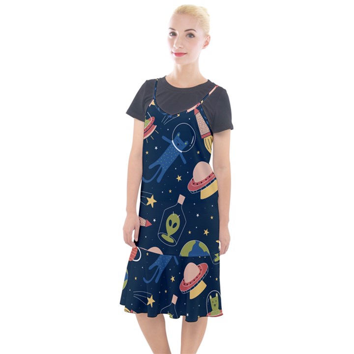 Seamless-pattern-with-funny-aliens-cat-galaxy Camis Fishtail Dress