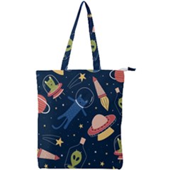 Seamless-pattern-with-funny-aliens-cat-galaxy Double Zip Up Tote Bag by Salman4z