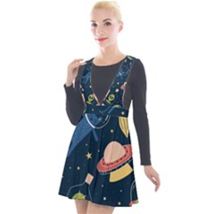 Seamless-pattern-with-funny-aliens-cat-galaxy Plunge Pinafore Velour Dress by Salman4z