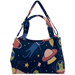 Seamless-pattern-with-funny-aliens-cat-galaxy Double Compartment Shoulder Bag by Salman4z