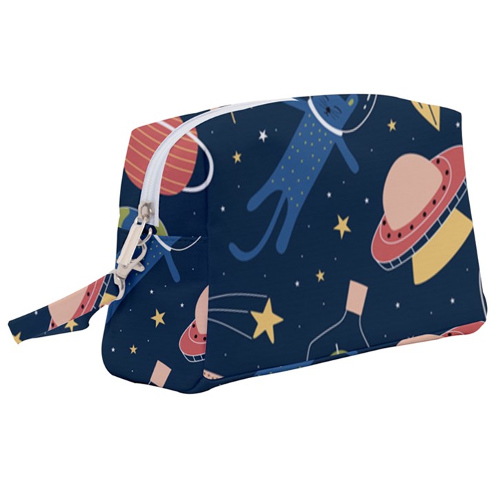 Seamless-pattern-with-funny-aliens-cat-galaxy Wristlet Pouch Bag (Large)