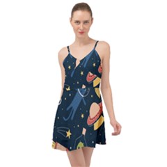 Seamless-pattern-with-funny-aliens-cat-galaxy Summer Time Chiffon Dress by Salman4z