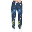 Seamless-pattern-with-funny-aliens-cat-galaxy Women Velvet Drawstring Pants View1