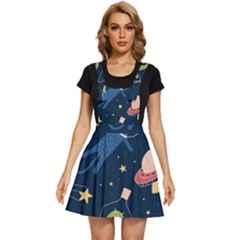 Seamless-pattern-with-funny-aliens-cat-galaxy Apron Dress by Salman4z