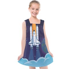 Spaceship-milkyway-galaxy Kids  Cross Back Dress by Salman4z