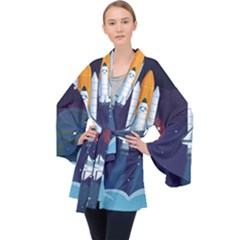 Spaceship-milkyway-galaxy Long Sleeve Velvet Kimono  by Salman4z