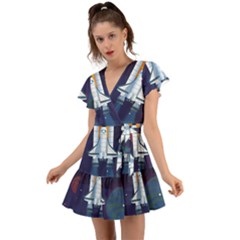 Spaceship-milkyway-galaxy Flutter Sleeve Wrap Dress by Salman4z