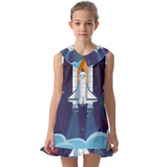 Spaceship-milkyway-galaxy Kids  Pilgrim Collar Ruffle Hem Dress by Salman4z