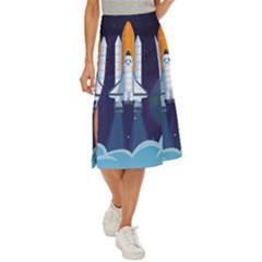 Spaceship-milkyway-galaxy Midi Panel Skirt by Salman4z