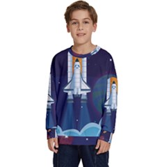 Spaceship-milkyway-galaxy Kids  Long Sleeve Jersey by Salman4z