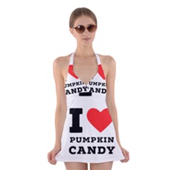 I Love Pumpkin Candy Halter Dress Swimsuit  by ilovewhateva