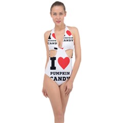 I Love Pumpkin Candy Halter Front Plunge Swimsuit by ilovewhateva