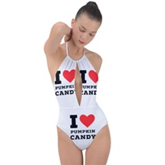 I Love Pumpkin Candy Plunge Cut Halter Swimsuit by ilovewhateva