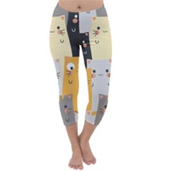 Seamless-pattern-cute-cat-cartoons Capri Winter Leggings  by Salman4z