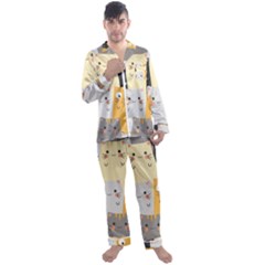 Seamless-pattern-cute-cat-cartoons Men s Long Sleeve Satin Pajamas Set by Salman4z