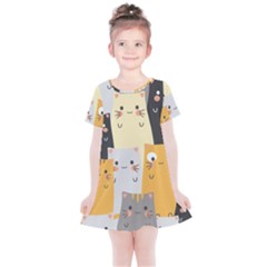 Seamless-pattern-cute-cat-cartoons Kids  Simple Cotton Dress