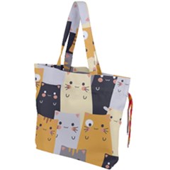 Seamless-pattern-cute-cat-cartoons Drawstring Tote Bag by Salman4z