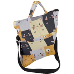 Seamless-pattern-cute-cat-cartoons Fold Over Handle Tote Bag by Salman4z