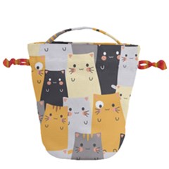 Seamless-pattern-cute-cat-cartoons Drawstring Bucket Bag by Salman4z