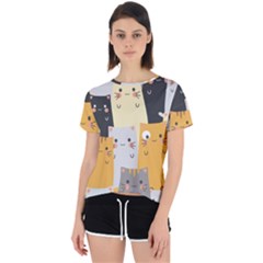 Seamless-pattern-cute-cat-cartoons Open Back Sport Tee by Salman4z