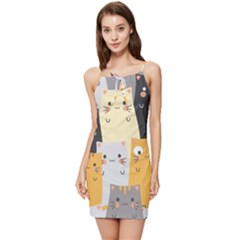 Seamless-pattern-cute-cat-cartoons Summer Tie Front Dress