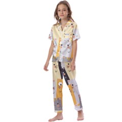 Seamless-pattern-cute-cat-cartoons Kids  Satin Short Sleeve Pajamas Set by Salman4z