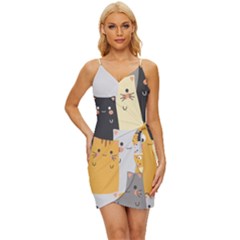 Seamless-pattern-cute-cat-cartoons Wrap Tie Front Dress by Salman4z