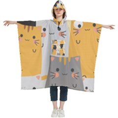 Seamless-pattern-cute-cat-cartoons Women s Hooded Rain Ponchos by Salman4z