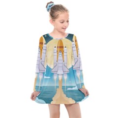 Space-exploration-illustration Kids  Long Sleeve Dress by Salman4z