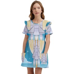 Space-exploration-illustration Kids  Frilly Sleeves Pocket Dress by Salman4z