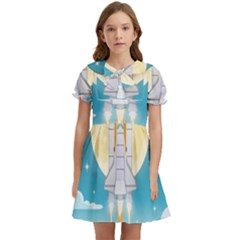 Space-exploration-illustration Kids  Bow Tie Puff Sleeve Dress by Salman4z